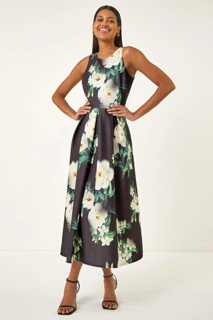 Floral Print Premium Stretch Midi Dress