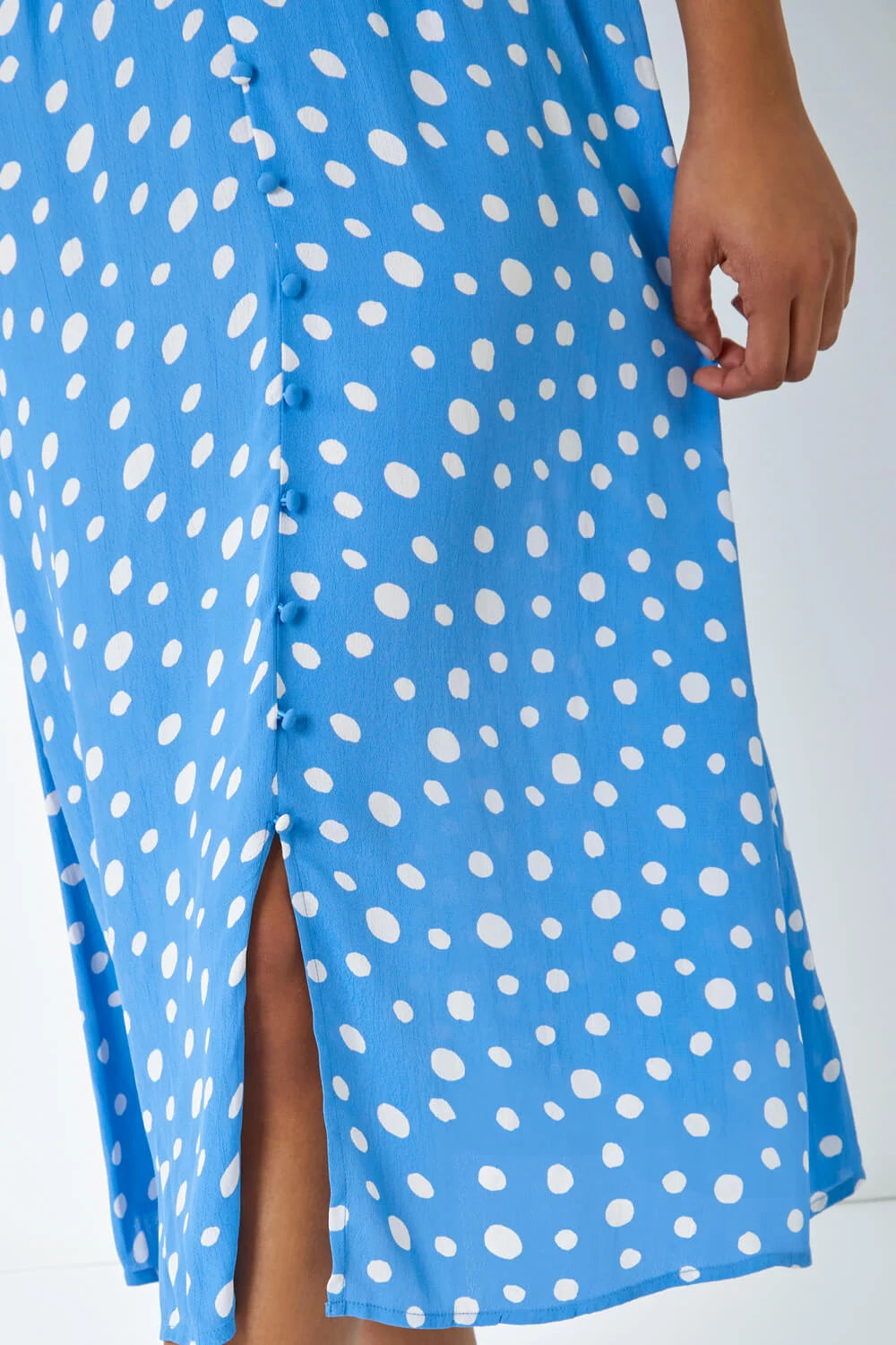 Polka Dot Ruched Sleeve Midi Dress