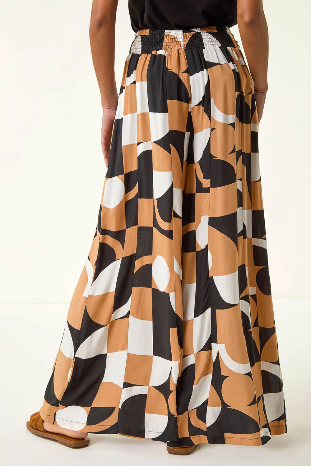 Geometric Print Tie Waist Stretch Trouser