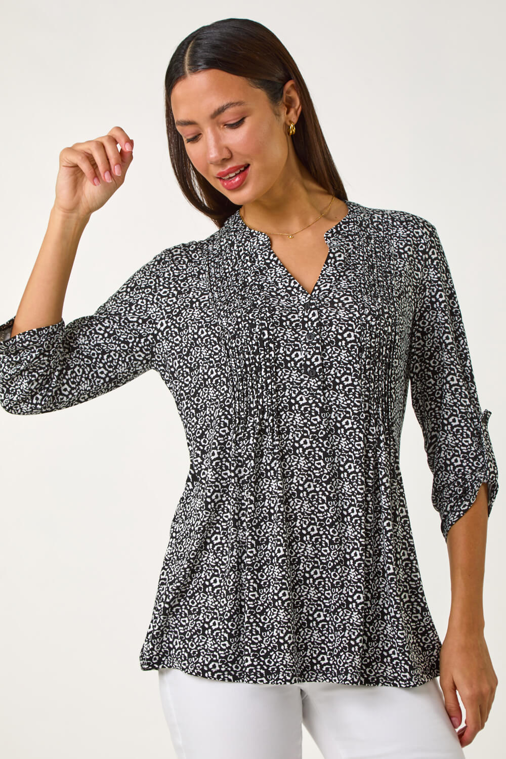 Animal Print Pintuck Shirt