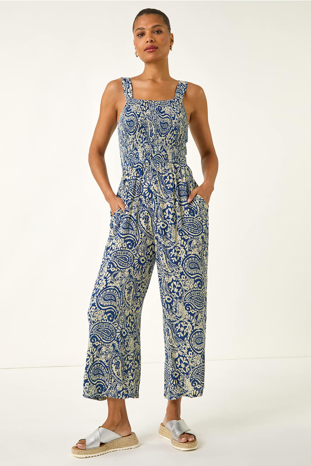 Paisley Print Cropped Jumpsuit