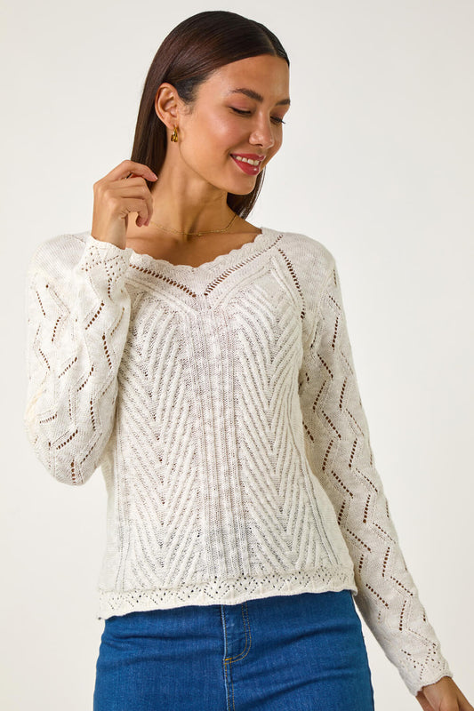 Scallop V-Neck Knit Jumper