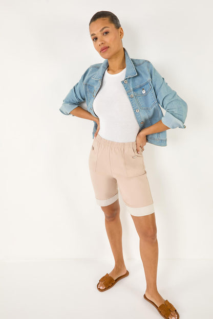 Bengaline Turn Up Stripe Stretch Shorts