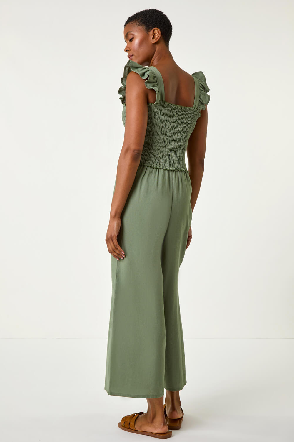 Linen Blend Frill Jumpsuit