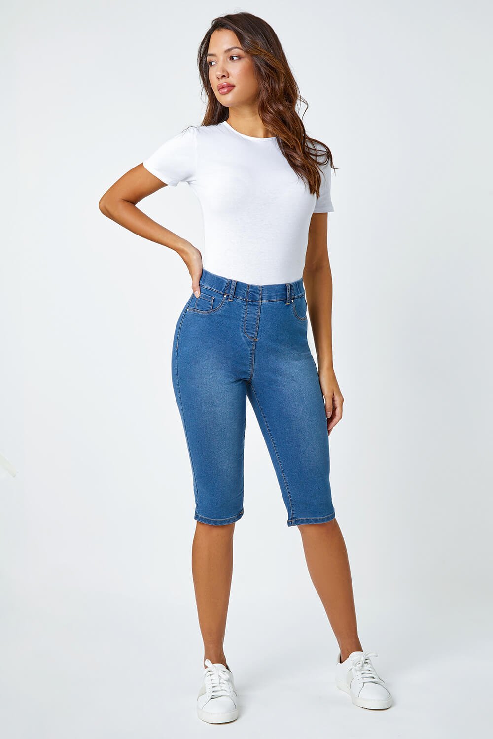 Denim Stretch Knee Length Pedal Pusher