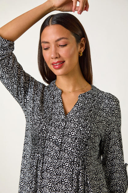 Animal Print Pintuck Shirt