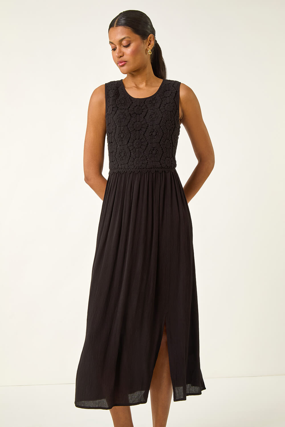 Crochet Bodice Midi Dress