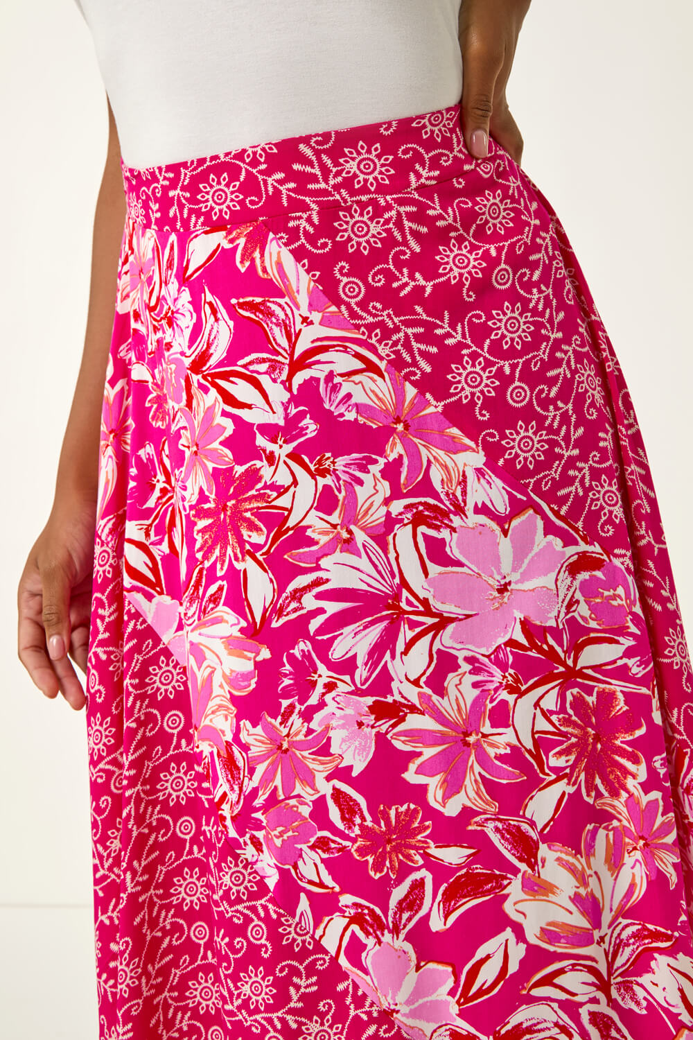 Mixed Floral Spot Print A Line Midi Skirt