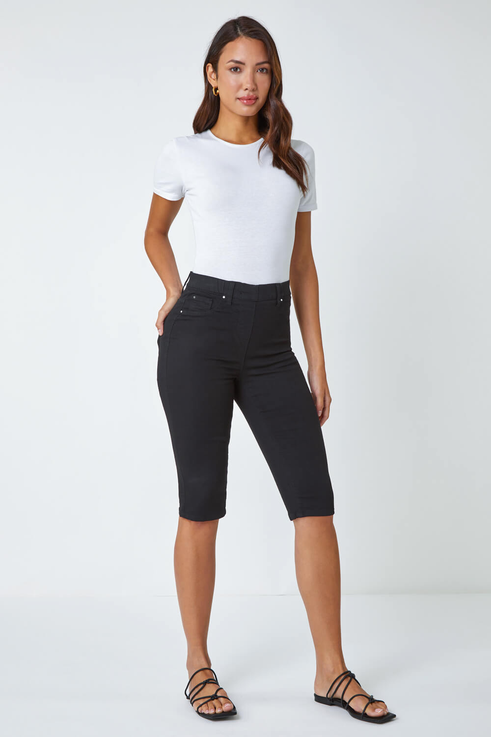 Denim Stretch Knee Length Pedal Pusher