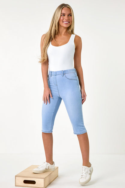 Denim Stretch Knee Length Pedal Pusher