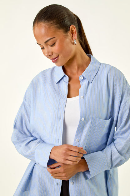 Petite Stripe Buttoned Pocket Front Shirt