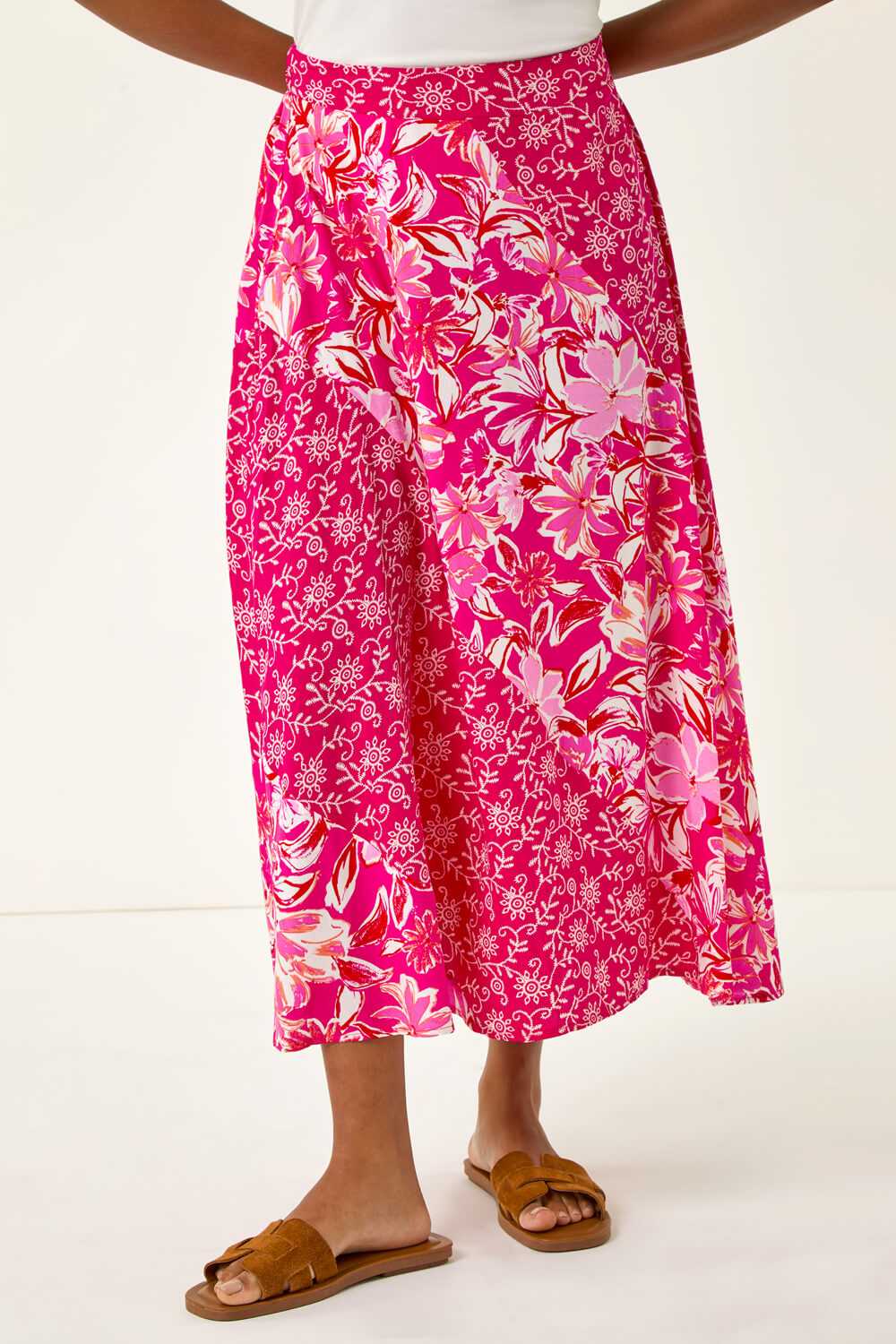 Mixed Floral Spot Print A Line Midi Skirt