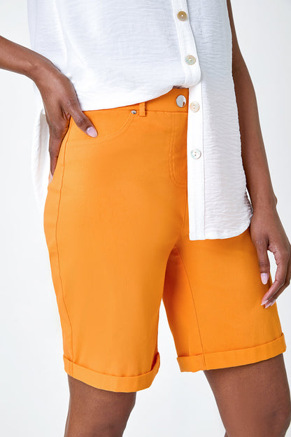 Elastic Waist Turn Up Stretch Shorts