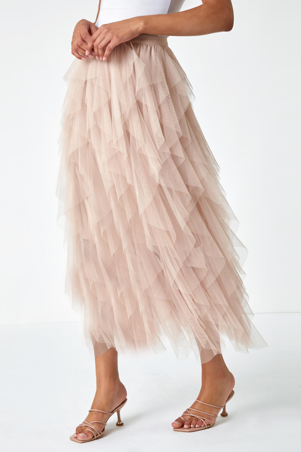 Elastic Waist Mesh Layered A Line Skirt