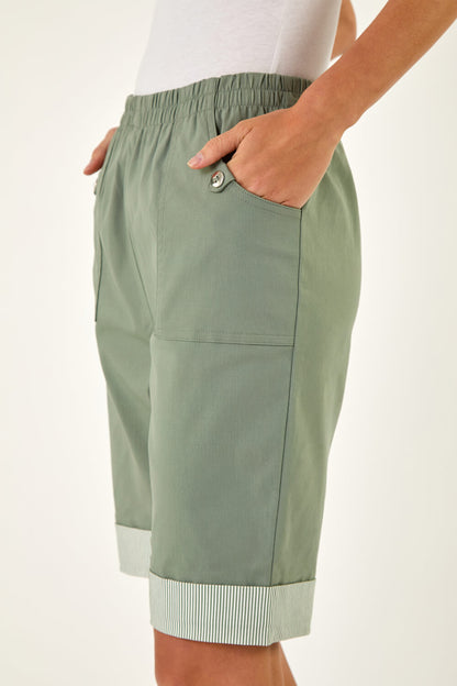 Bengaline Turn Up Stripe Stretch Shorts