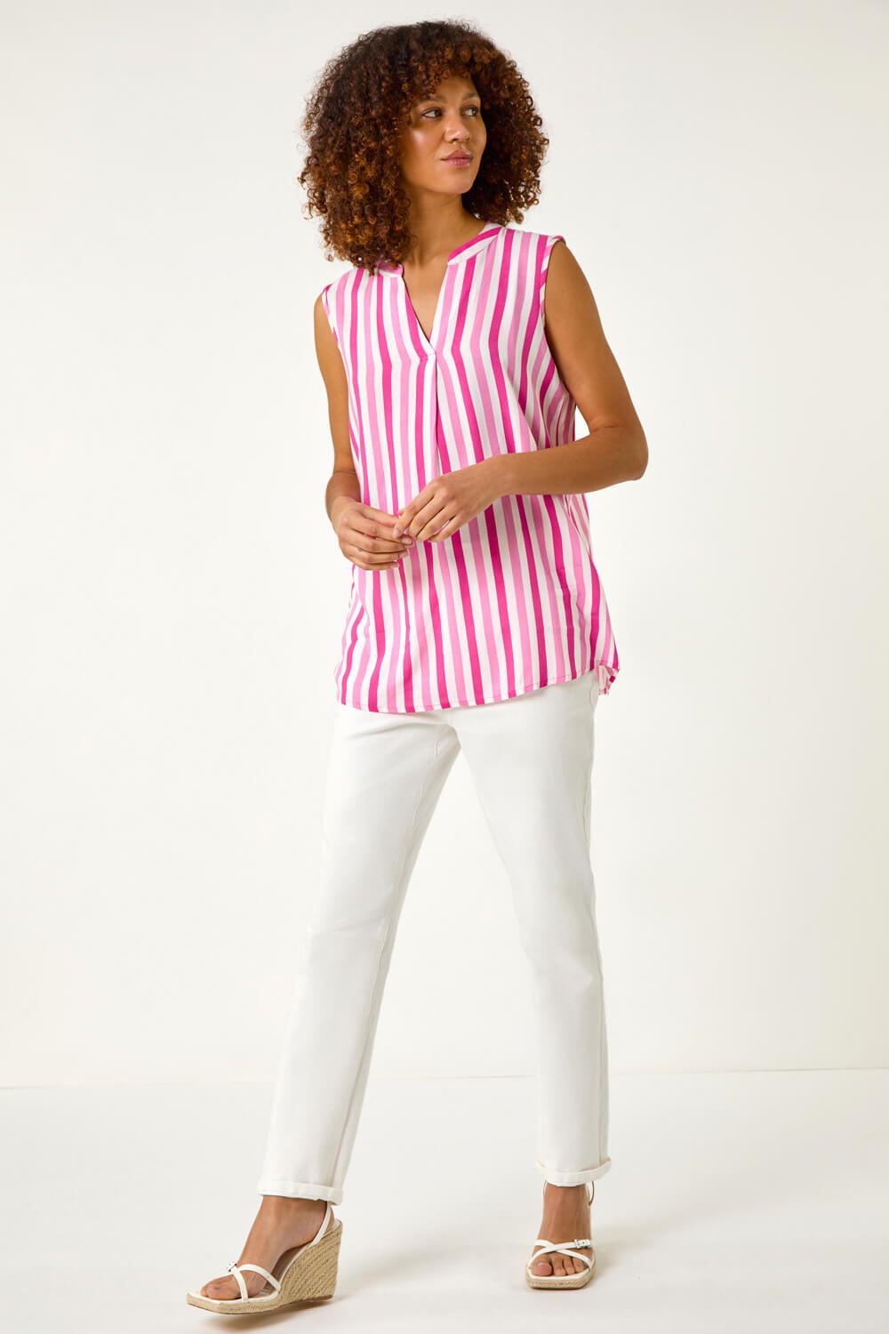 Stripe Print Pleated Vest Top