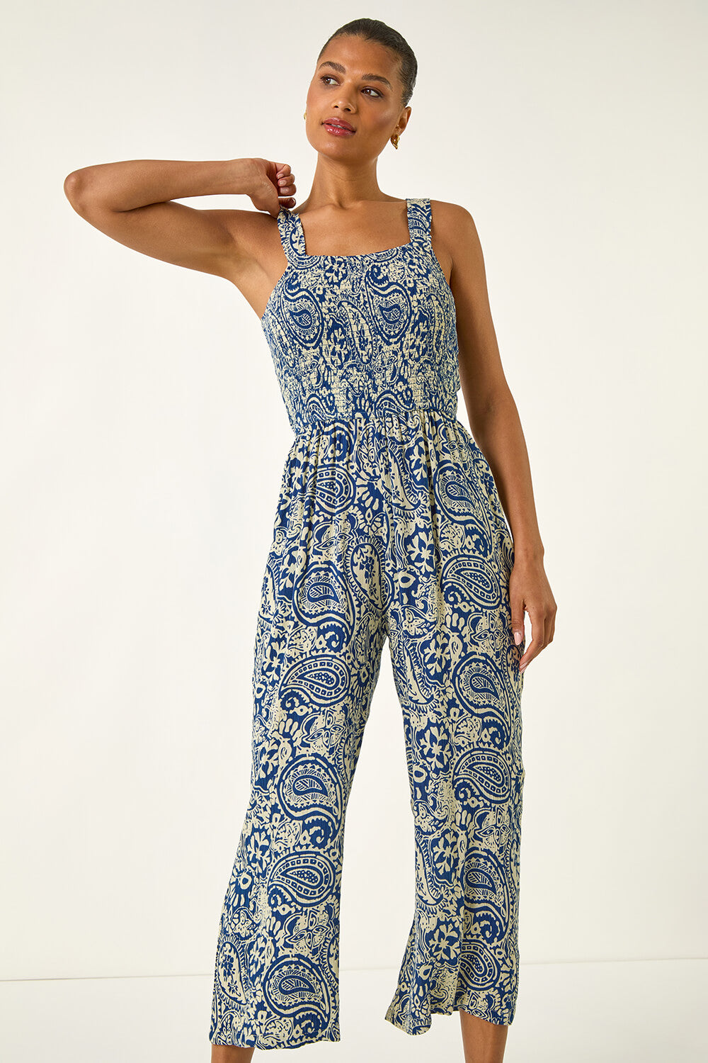 Paisley Print Cropped Jumpsuit