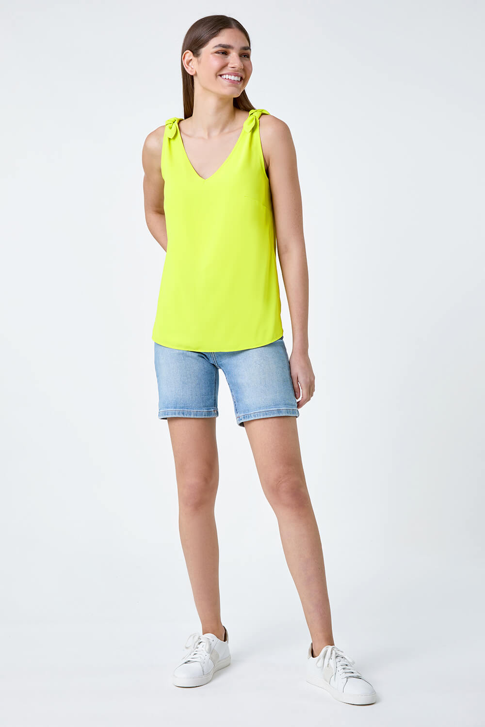 V-Neck Detail Strap ChiffonTie Cami Top