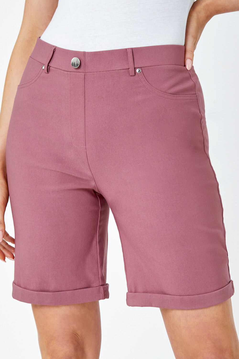 Elastic Waist Turn Up Stretch Shorts