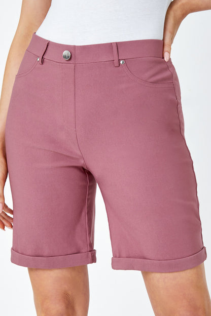 Elastic Waist Turn Up Stretch Shorts