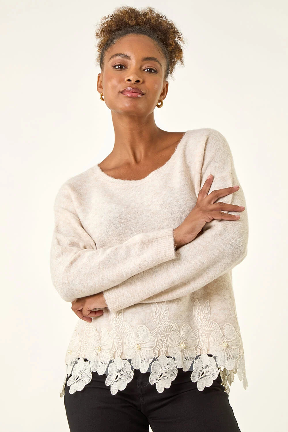 Floral Lace Trim Knit Jumper
