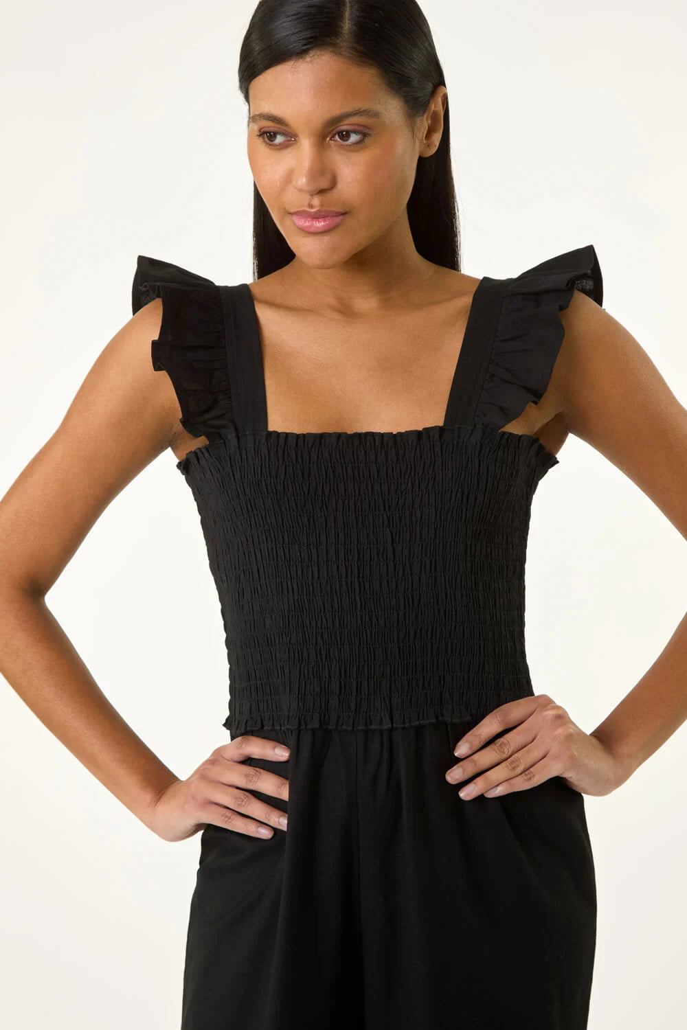 Linen Blend Frill Jumpsuit