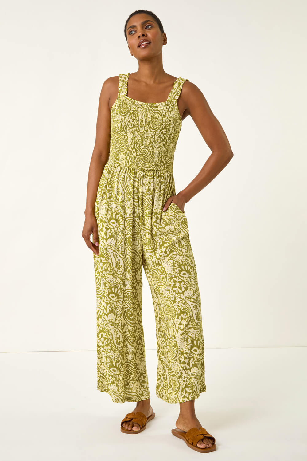 Paisley Print Cropped Jumpsuit