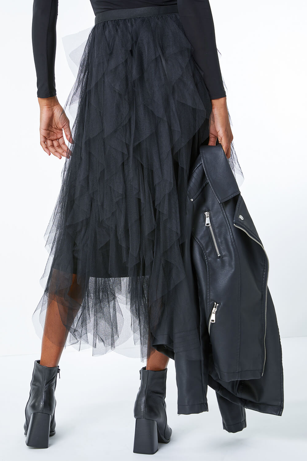 Elastic Waist Mesh Layered A Line Skirt