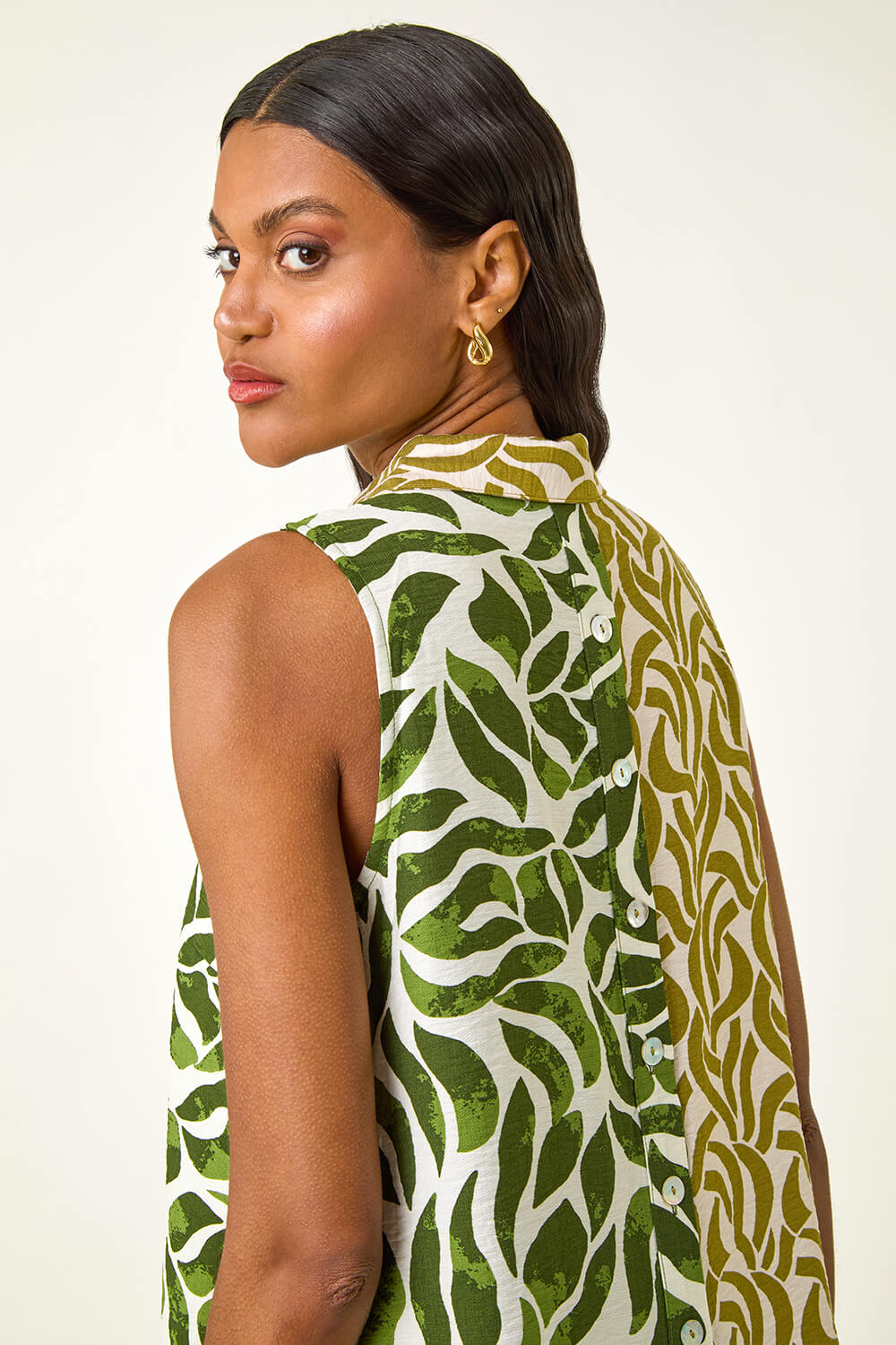 Leaf Print Button Longline Shirt