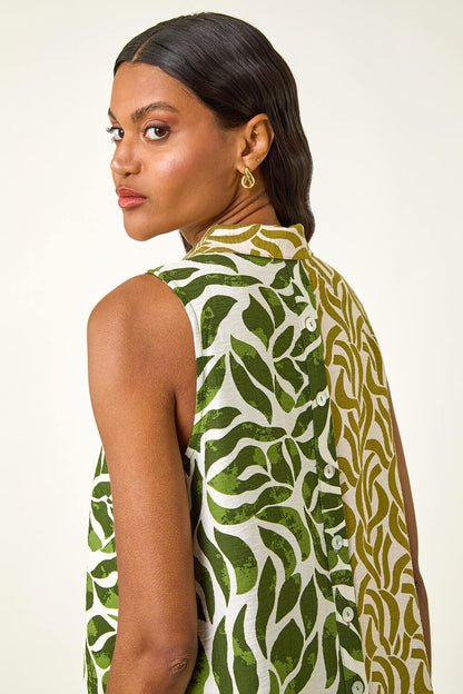 Leaf Print Button Longline Shirt