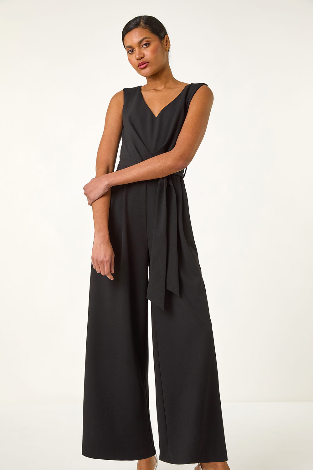 Pleat Detail Wide Leg Stretch Jumpsuit