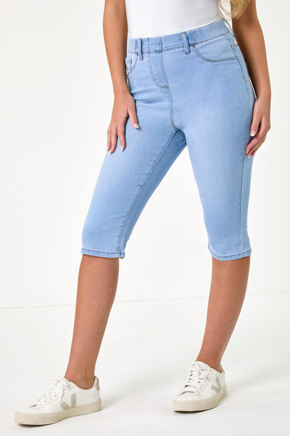 Denim Stretch Knee Length Pedal Pusher