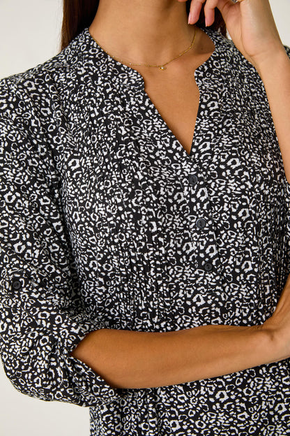 Animal Print Pintuck Shirt