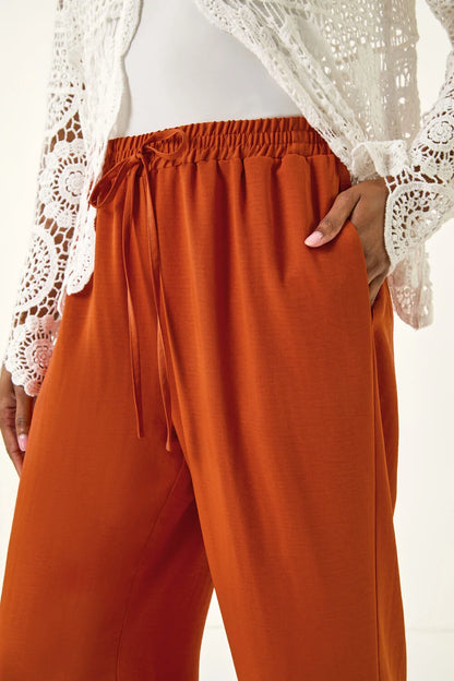Elastic Waist Wide Leg Pocket Trouser