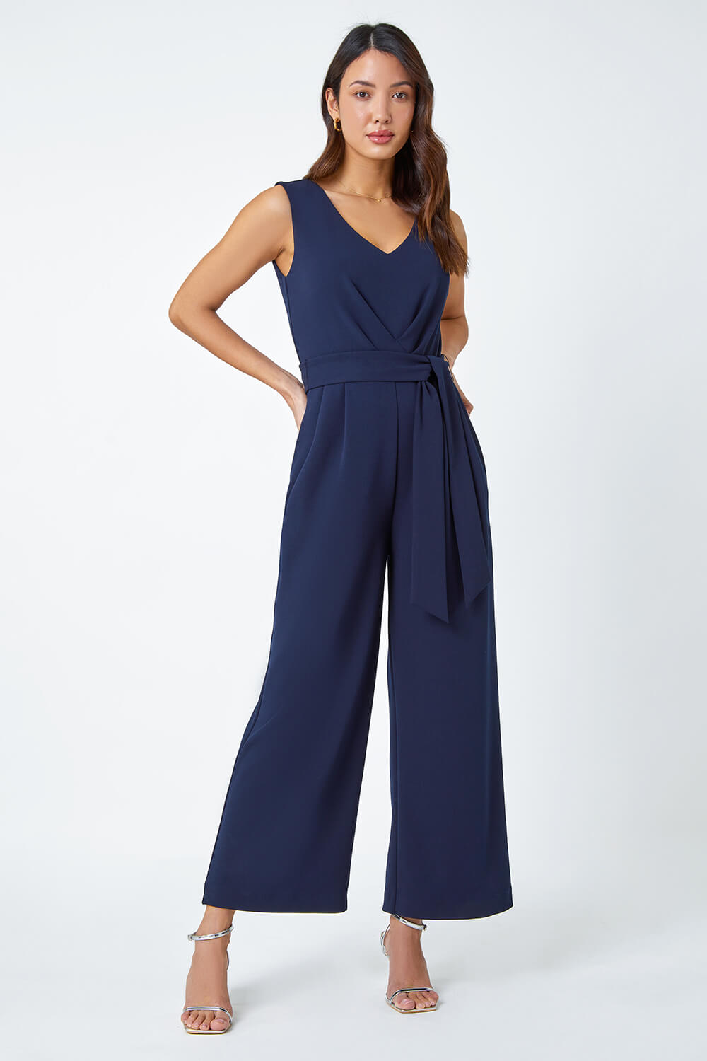 Pleat Detail Wide Leg Stretch Jumpsuit