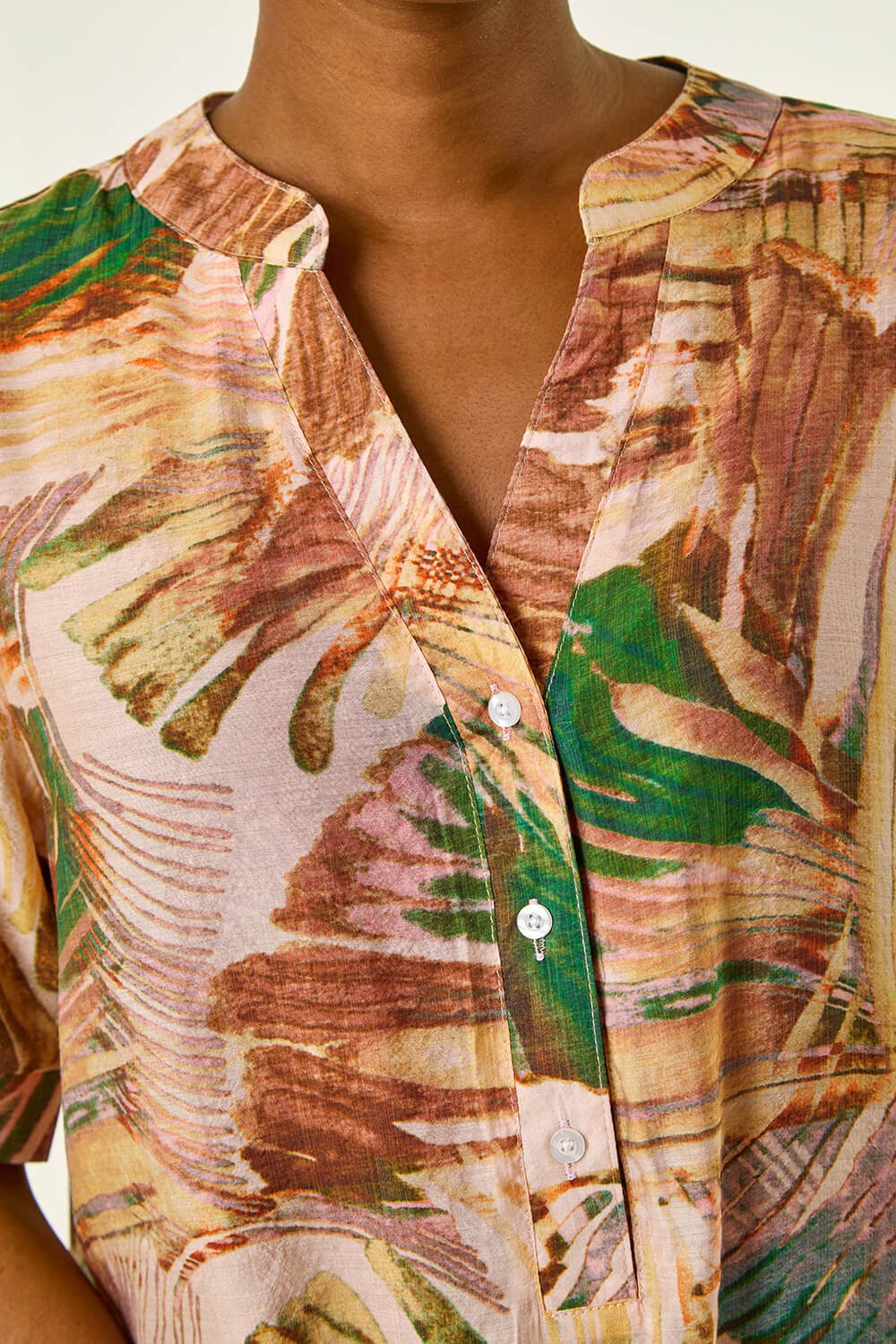 Abstract Print V-Neck Button Top