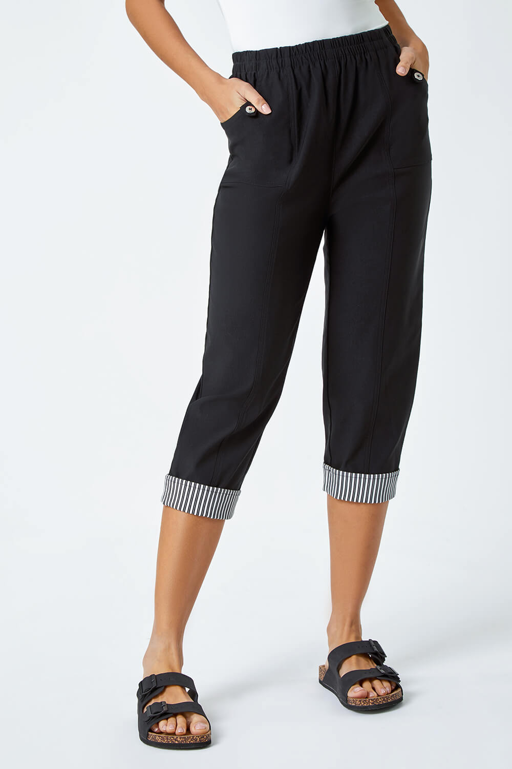 Contrast Detail Cropped Stretch Trouser