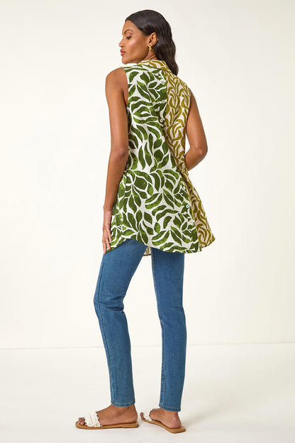 Leaf Print Button Longline Shirt