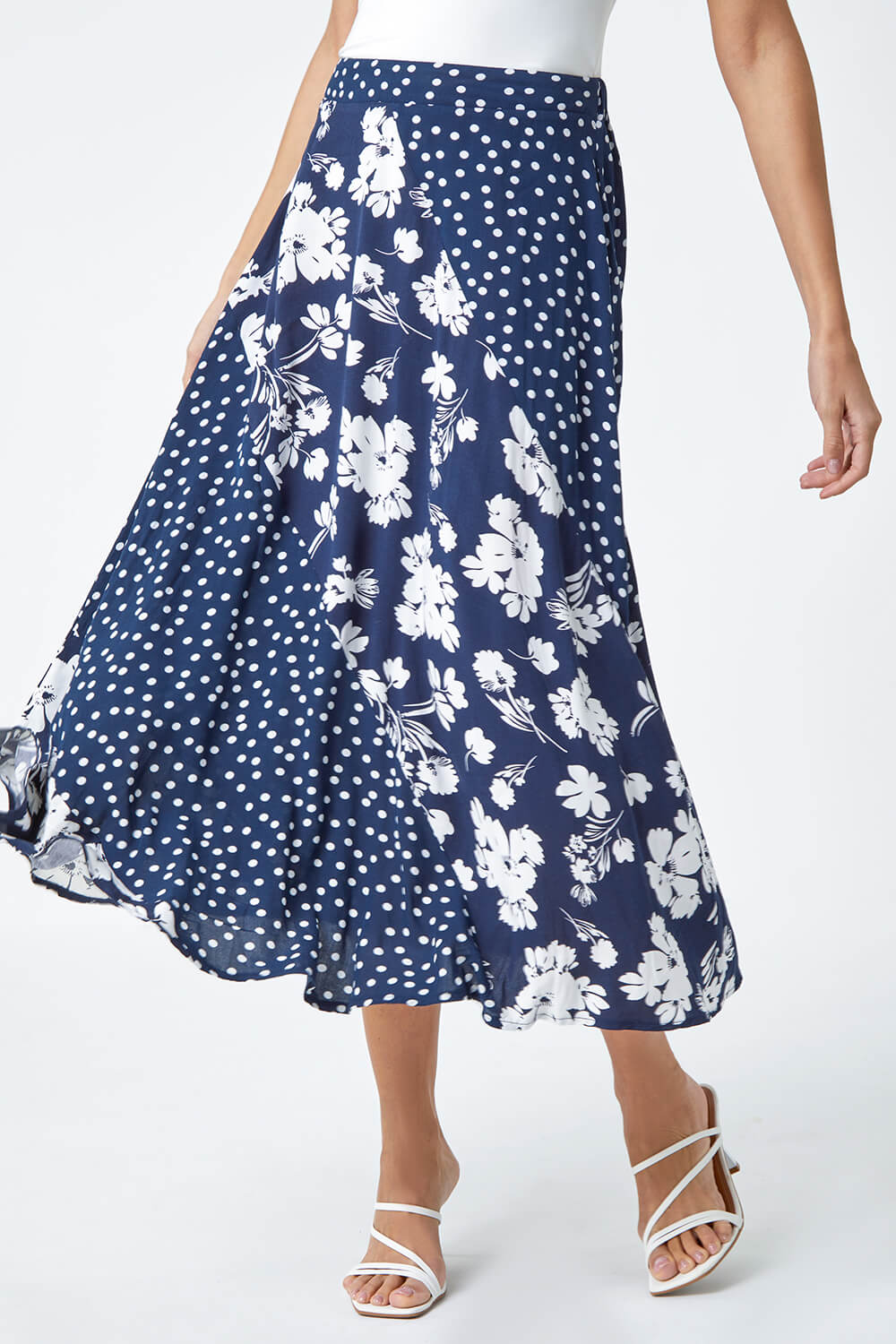Mixed Floral Spot Print A Line Midi Skirt