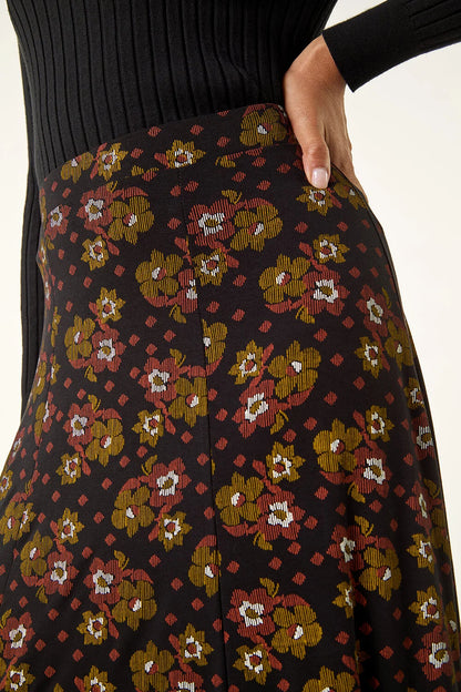 Ditsy Floral Elastic Waist A Line Midi Skirt