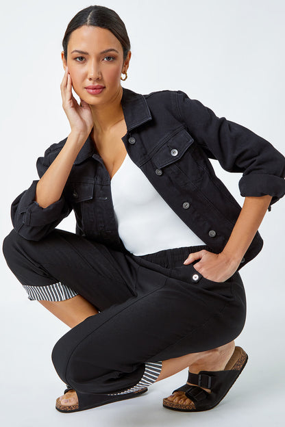 Contrast Detail Cropped Stretch Trouser