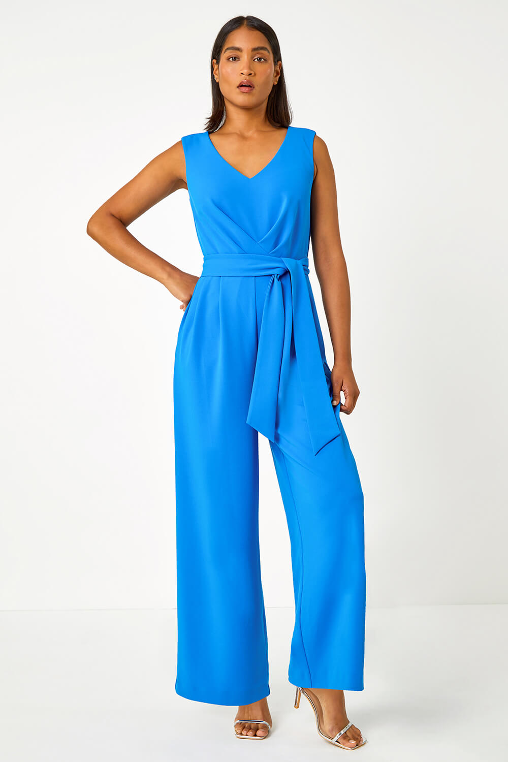 Pleat Detail Wide Leg Stretch Jumpsuit