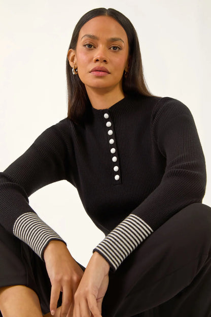Dusk Buttoned Ribbed Knit Jumper