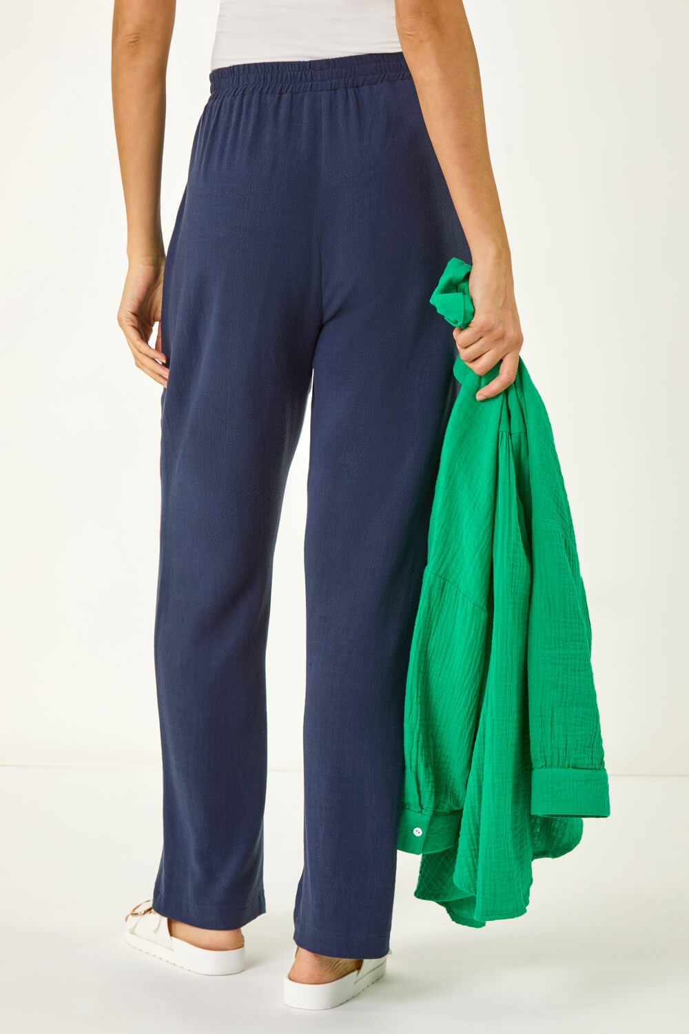 Elastic Waist Tie Front Linen Mix Trouser