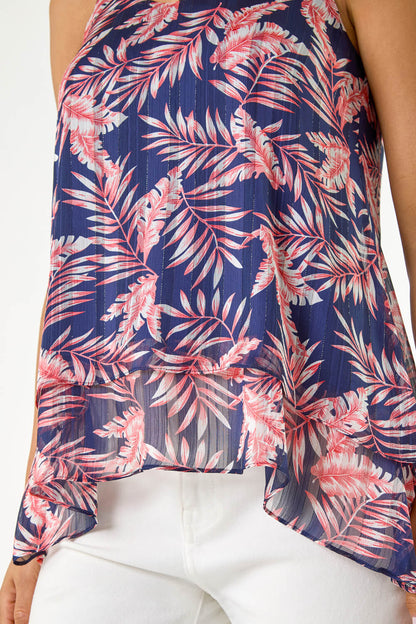 Animal Print Shimmer Detail V-Neck Vest Top