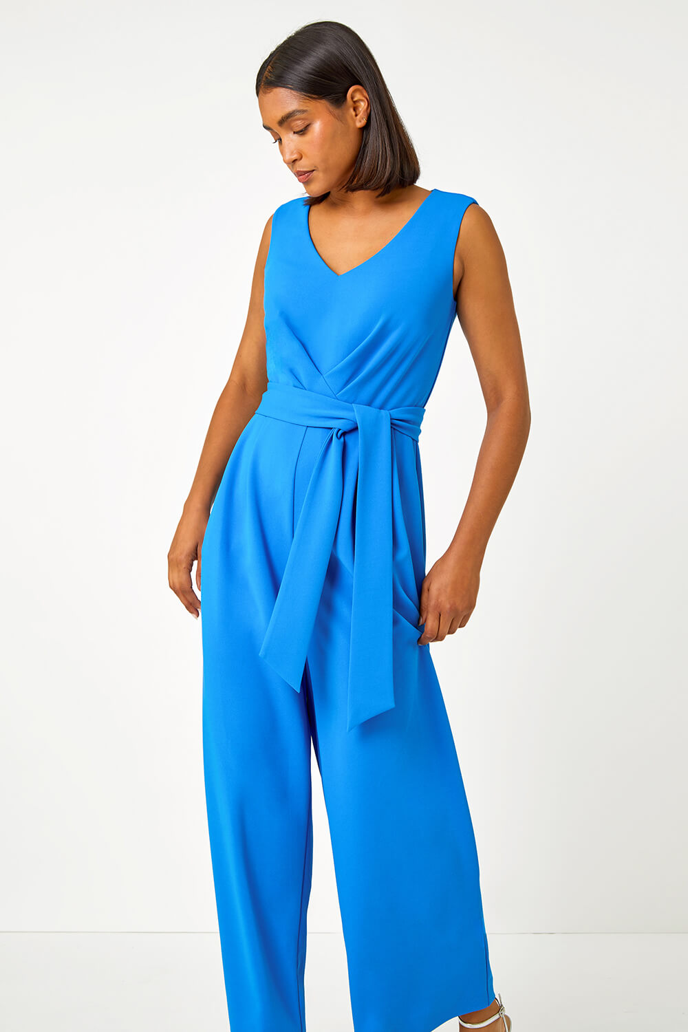 Pleat Detail Wide Leg Stretch Jumpsuit