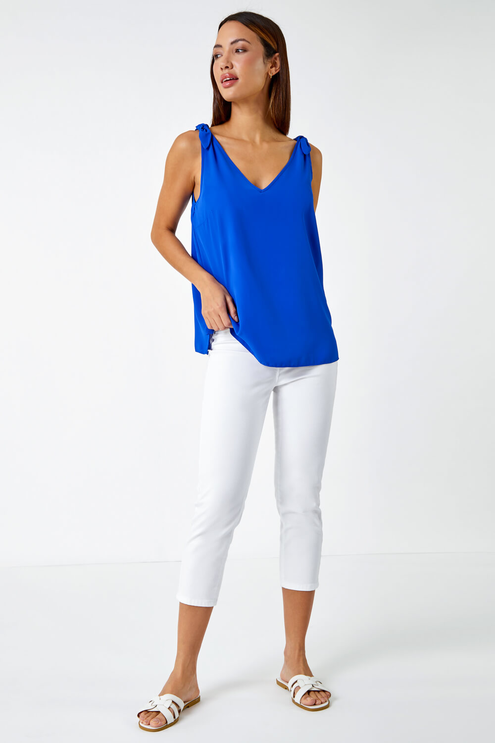 V-Neck Detail Strap ChiffonTie Cami Top