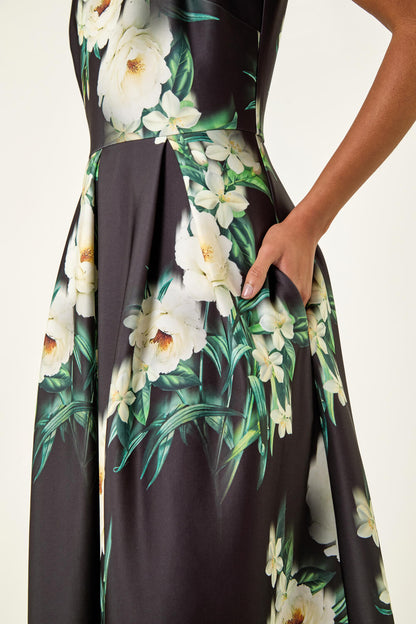 Floral Print Premium Stretch Midi Dress