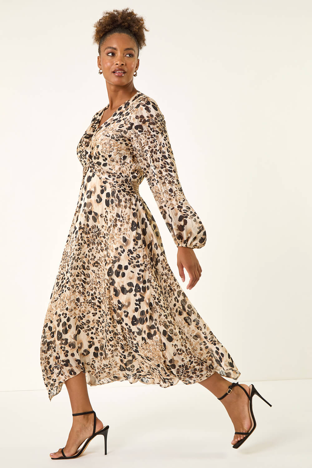 Natural Animal Print Twist Front Dress