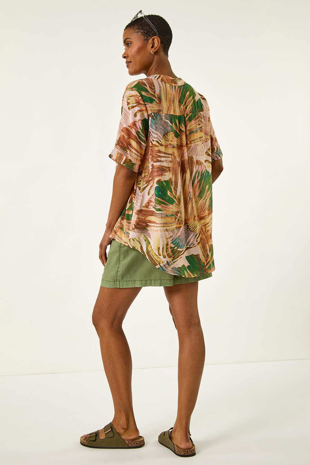 Abstract Print V-Neck Button Top